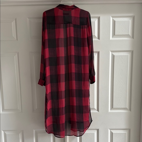 Red and Black Plaid Sheer Long Shirt - Picture 6 of 6